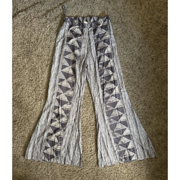 EARTHBOUND Geometric Pants Flare Bell Bottom Elastic Waist Boho Festival 28x29 M - Picture 1 of 14